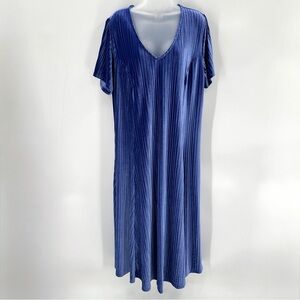 Woman Within Dress Women’s 18W Plus Blue Long Velour Velvet Vneck Gown Textured